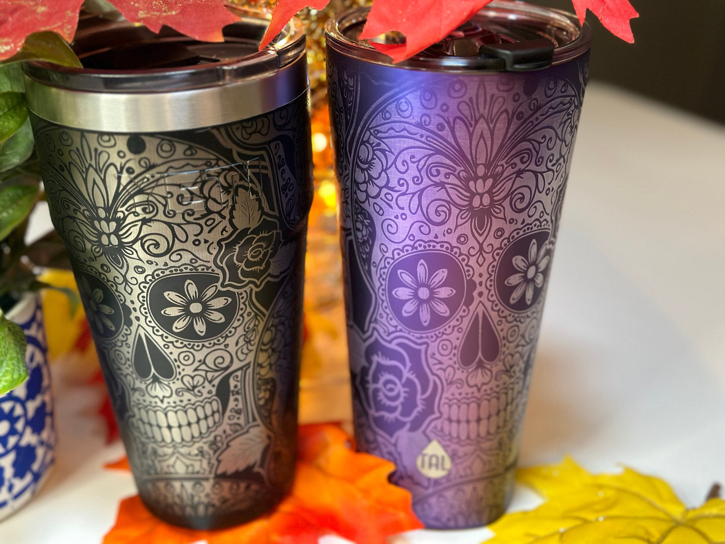 Sugar, Spice & All Things Skull Tumbler Full Wrap Laser Engraving Files - SVG - AI - Lightburn - DXF