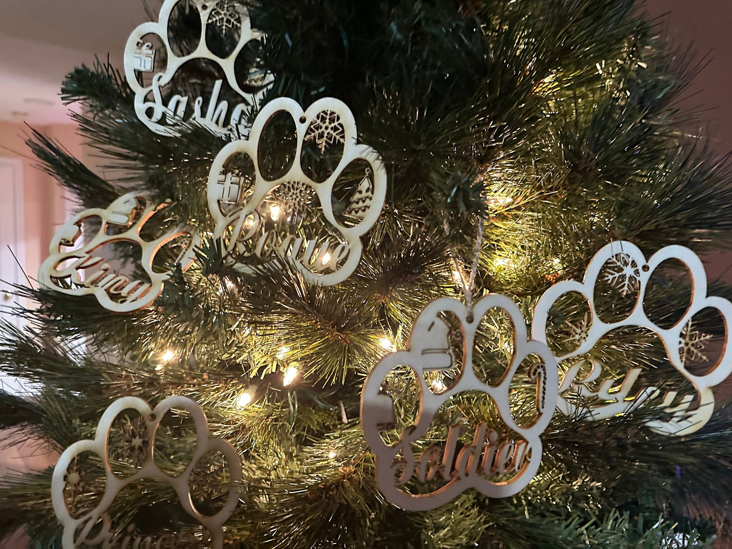 Dog Paw Laser Cut Christmas Ornaments Digital File with Examples