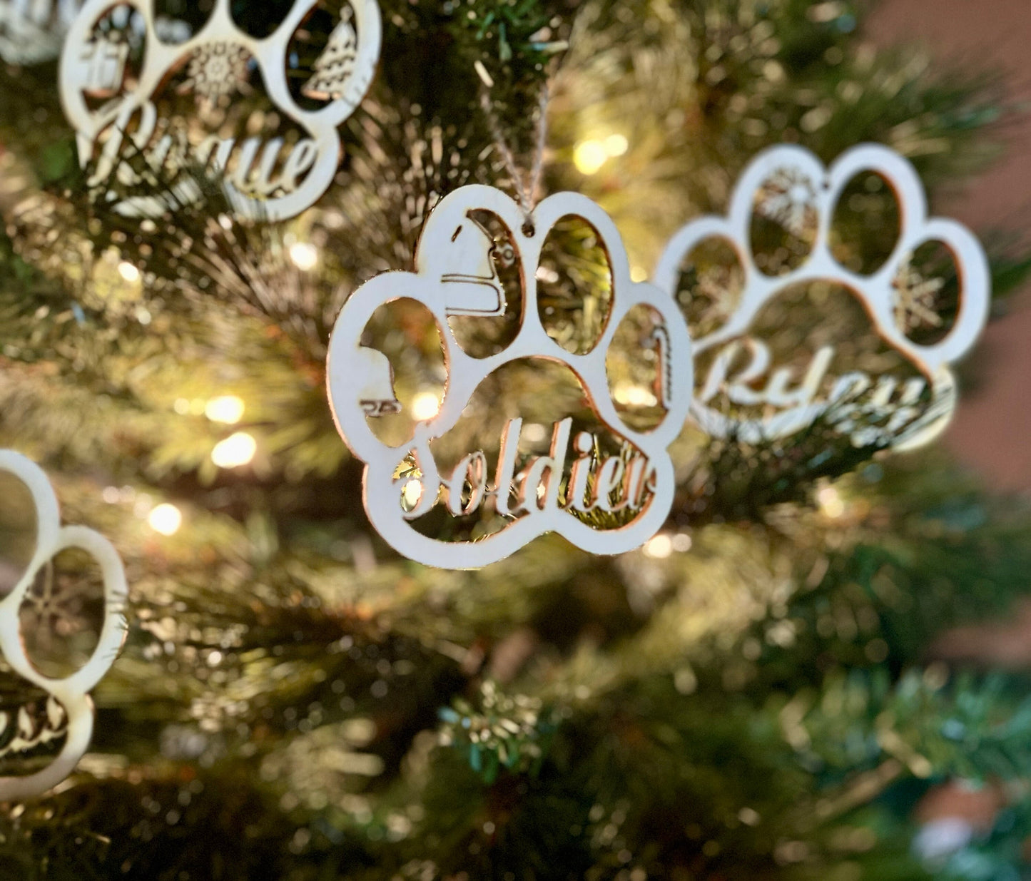 Dog Paw Laser Cut Christmas Ornaments Digital File with Examples