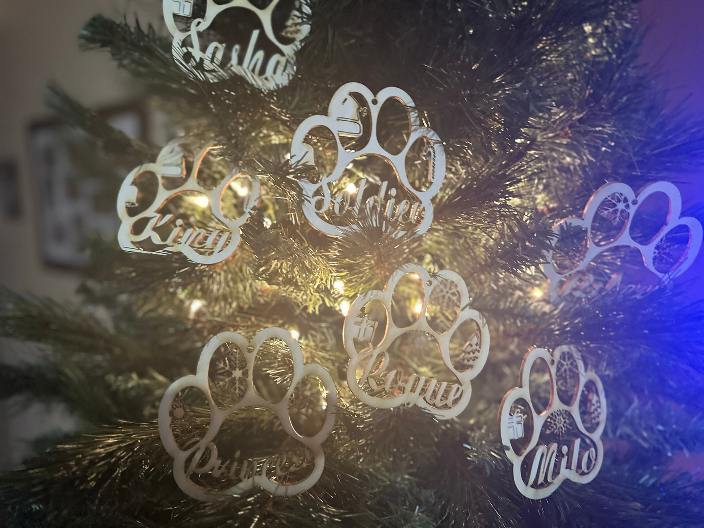 Dog Paw Laser Cut Christmas Ornaments Digital File with Examples