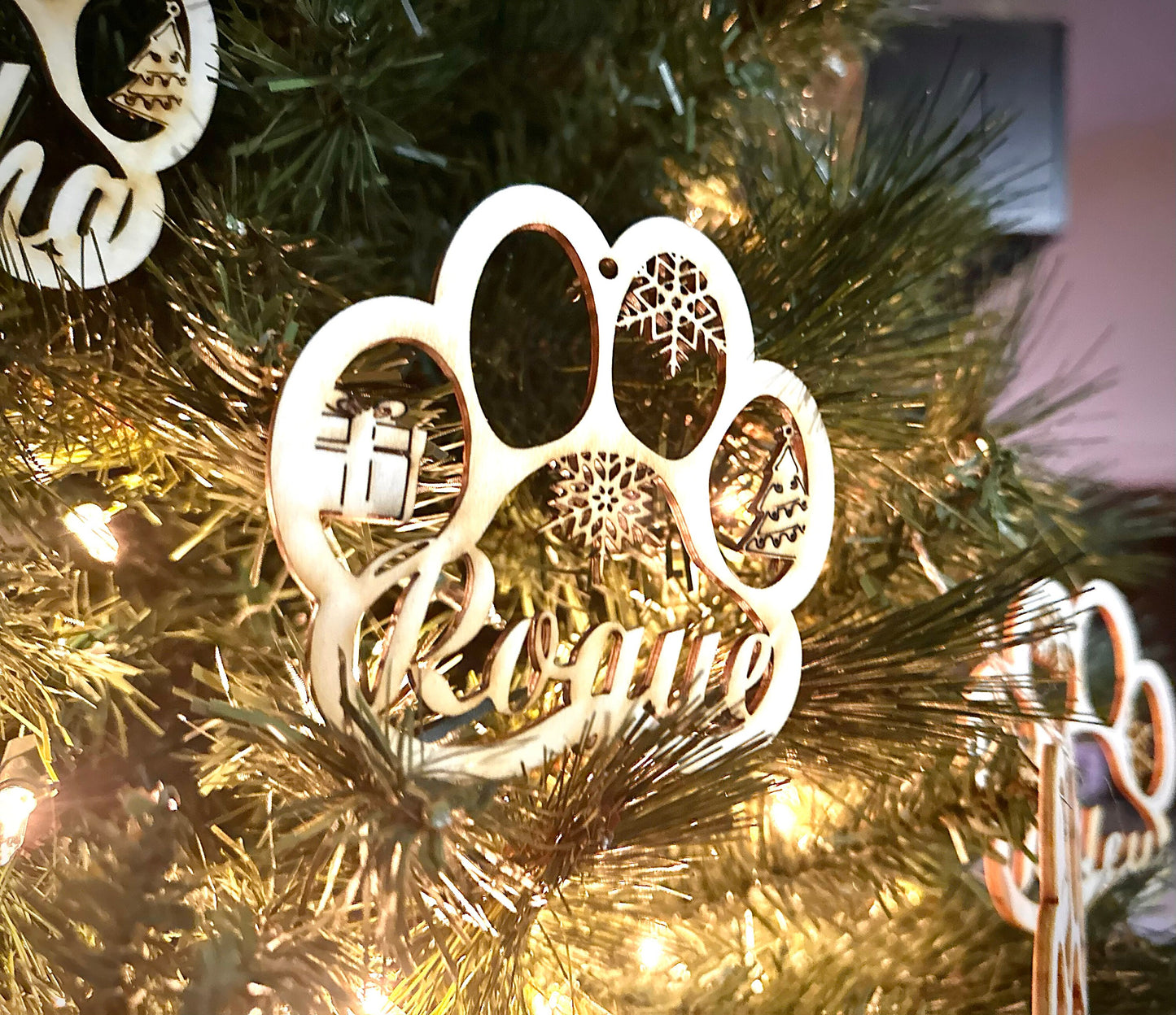 Dog Paw Laser Cut Christmas Ornaments Digital File with Examples