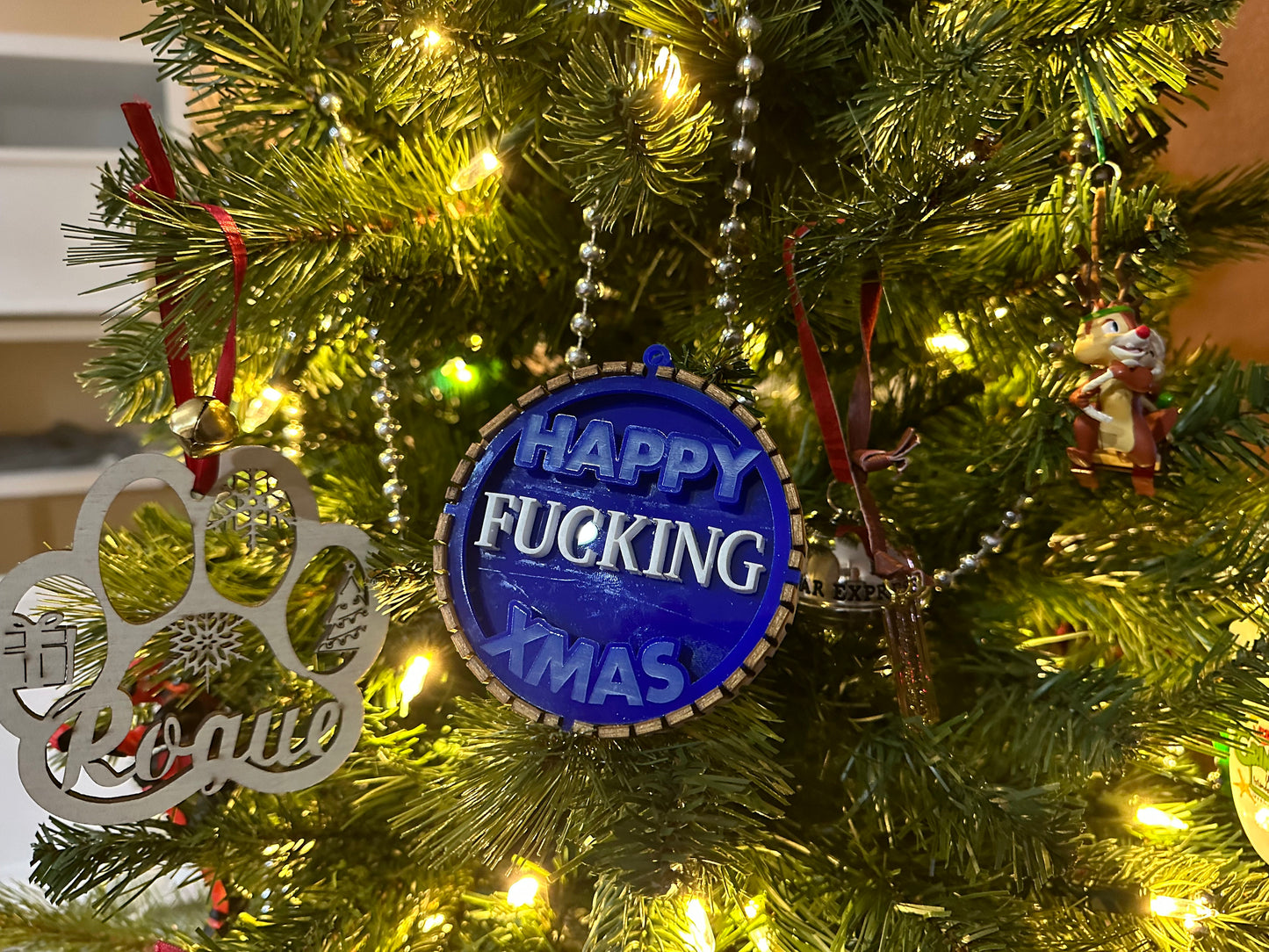 3D Happy Effing Christmas Ornament - Glowforge Tested Digital File - SVG/AI/DXF & Lightburn Files Included